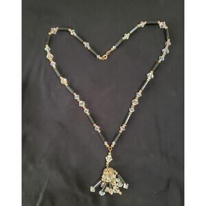 Vintage Crystal Gold Tone Beads & Black Stations with Cluster